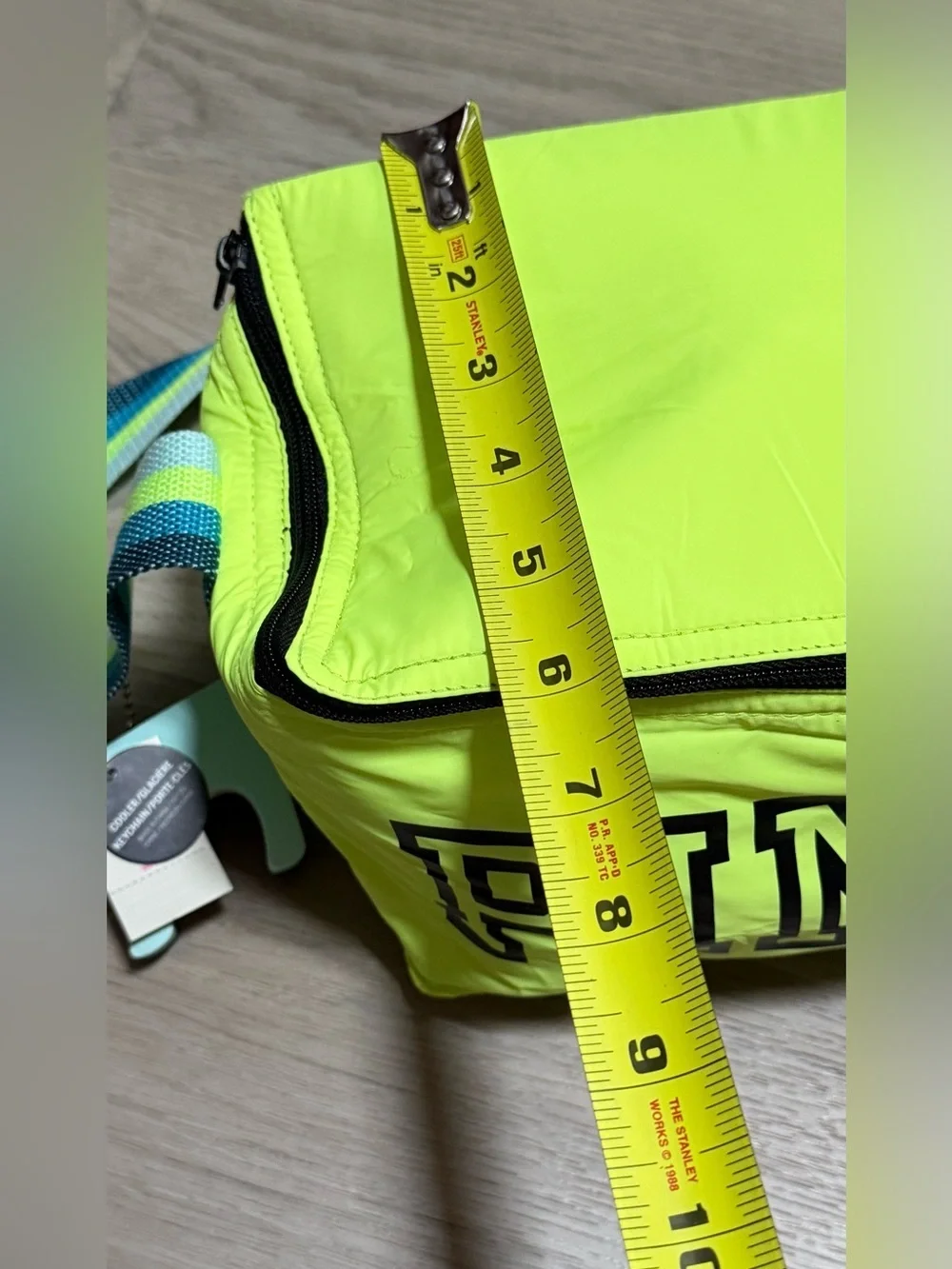 PINK Victoria's Secret Neon Yellow Crossbody with Striped Blue Strap